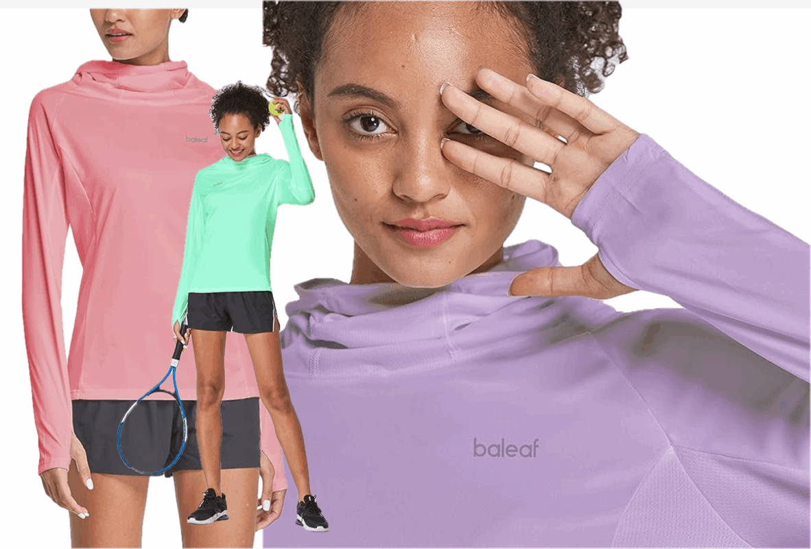 Three women wearing mock style tops. One in pink, one in green, one in purple.