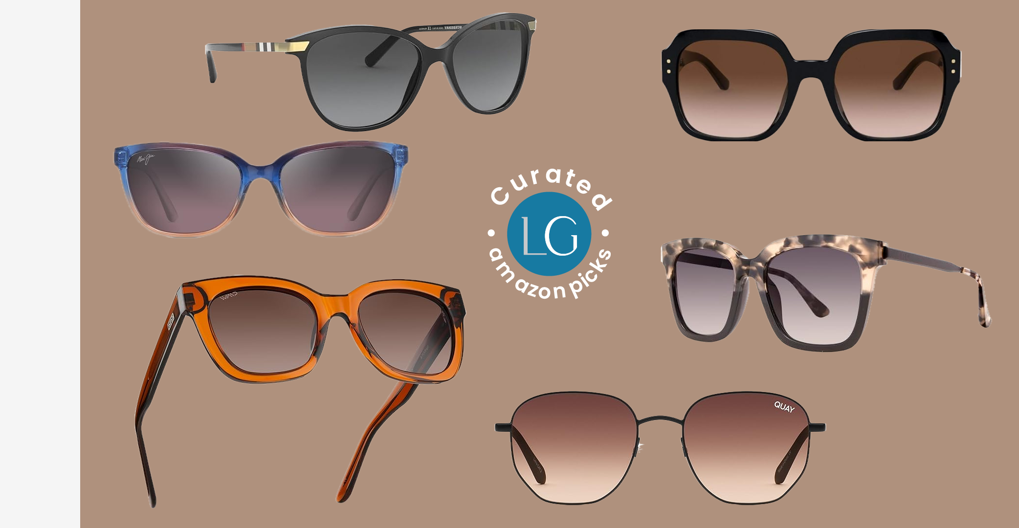 Image shows a collage of women's sunglasses.