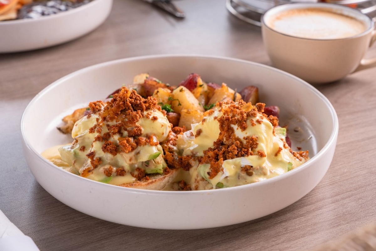 A bowl with a breakfast scramble.