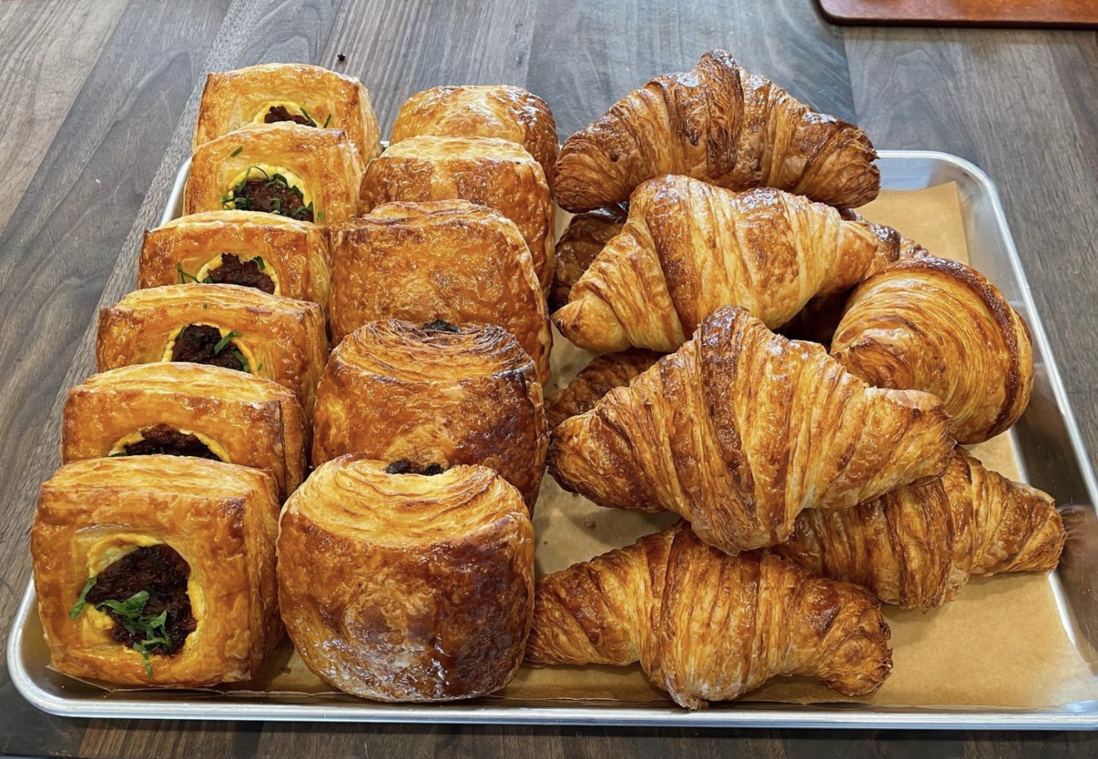 Tray of croissants and pastries from Brickmaiden Breads in Point Reyes Station, California