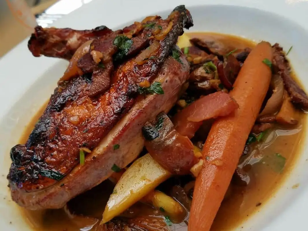 Meat with carrots and potatoes at Wildgoat Bistro in Petaluma, California