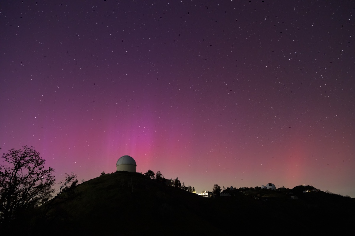 Lick Observatory on Mt Hamilton with the northern lights