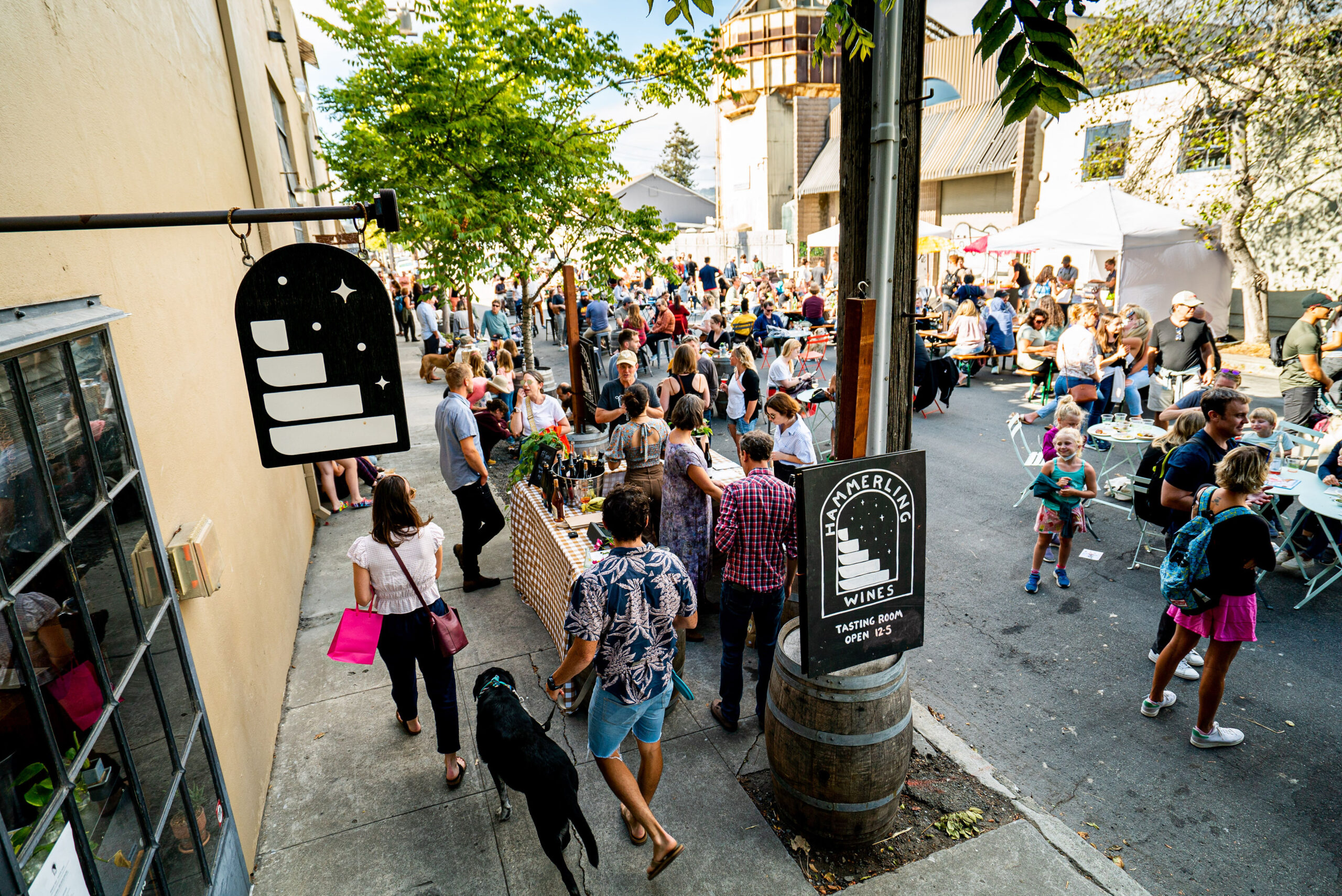 Attendees walking in Berkeley for First Fridays at Berkeley Wine Block