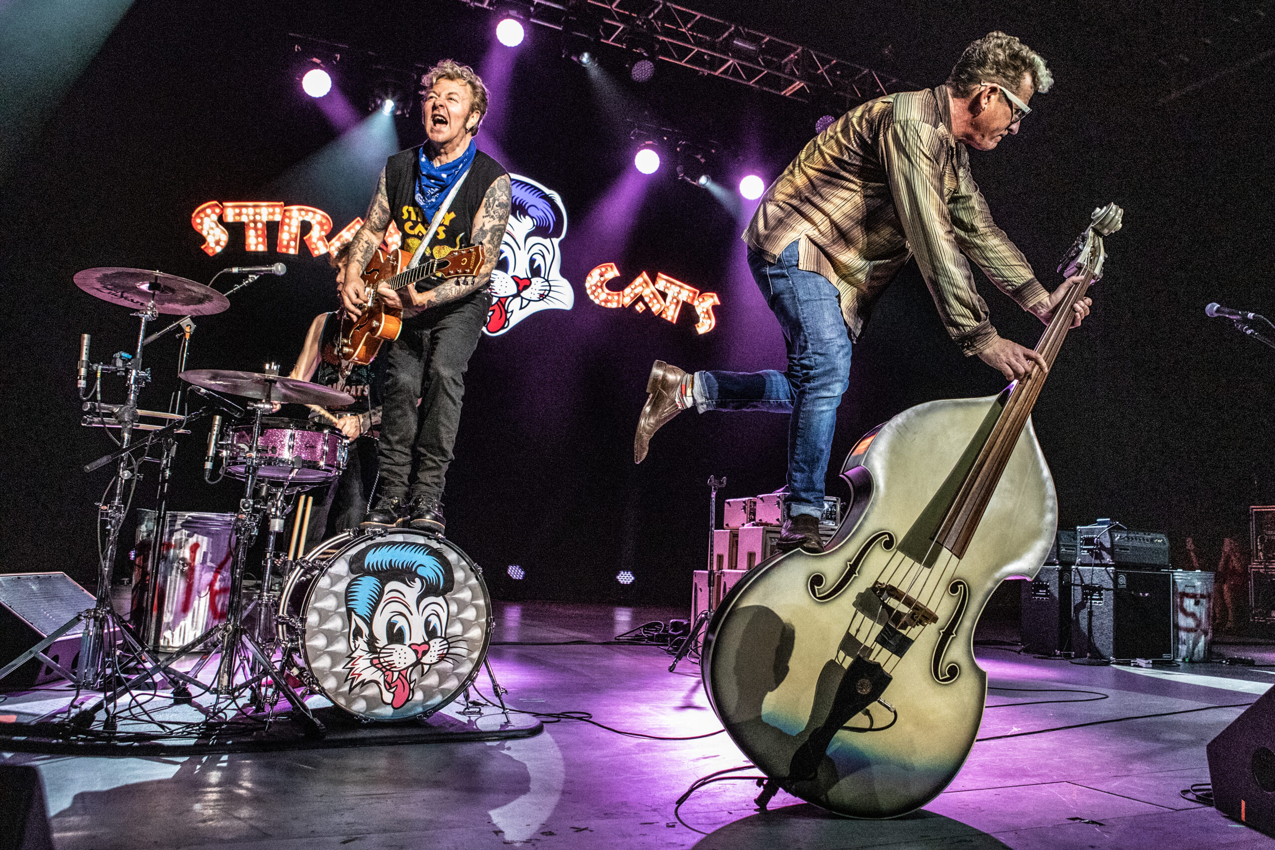 The rockabilly band the Stray Cats perform onstage