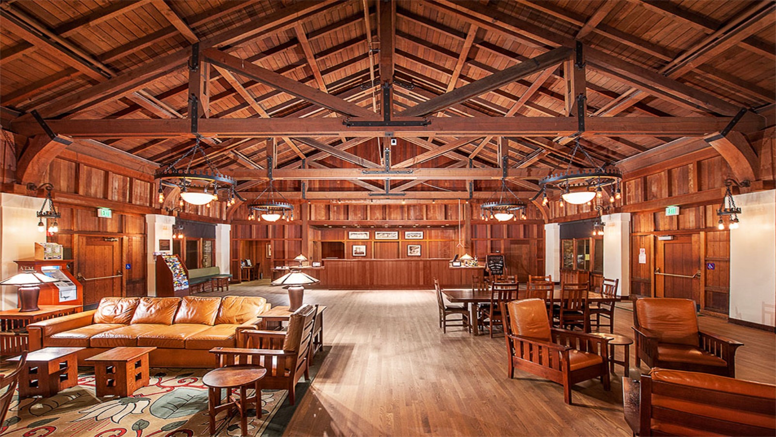 Interior of wood-built room at Asilomar Conference Grounds in Monterey, California