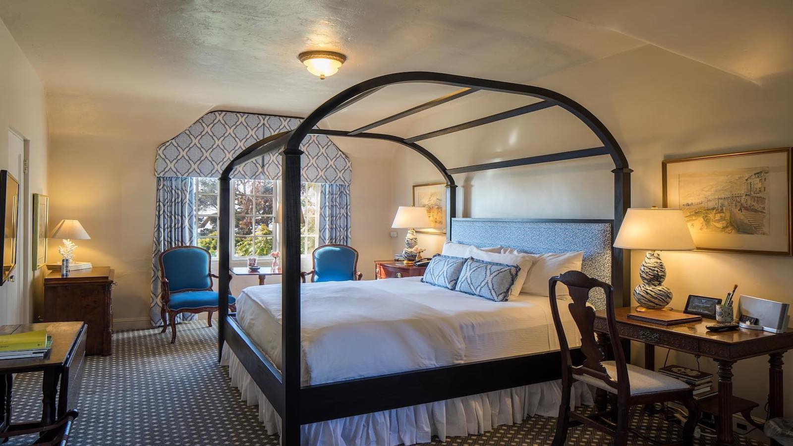 Four poster bed in the L'Auberge hotel in Carmel, California.