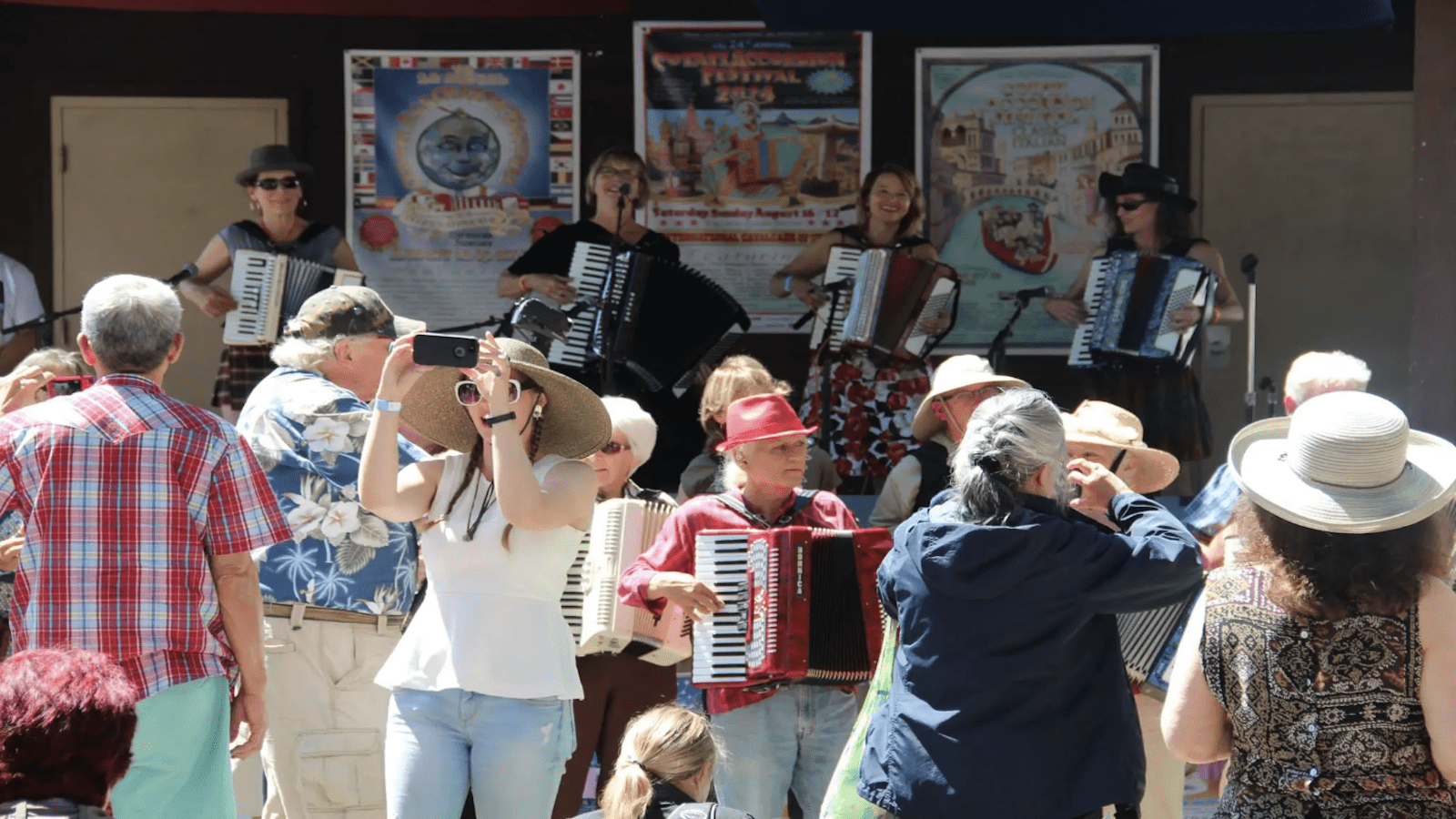 People gather to hear accordians at Cotati Accordian Festival in North Bay