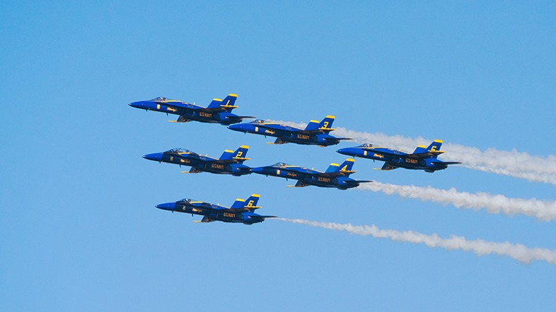 Blue Angels flying over San Francisco in October