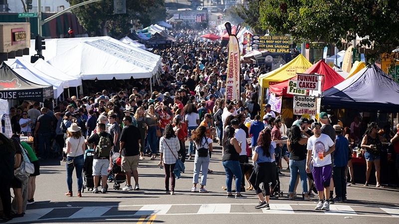 Street filled with people for Oaktoberfest, an Oakland event during October