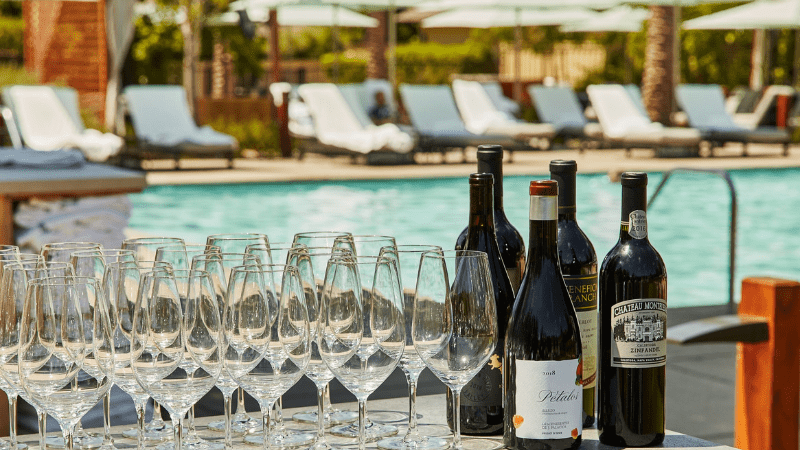 Wine by the pool at Calistoga's Solage Auberge Resorts