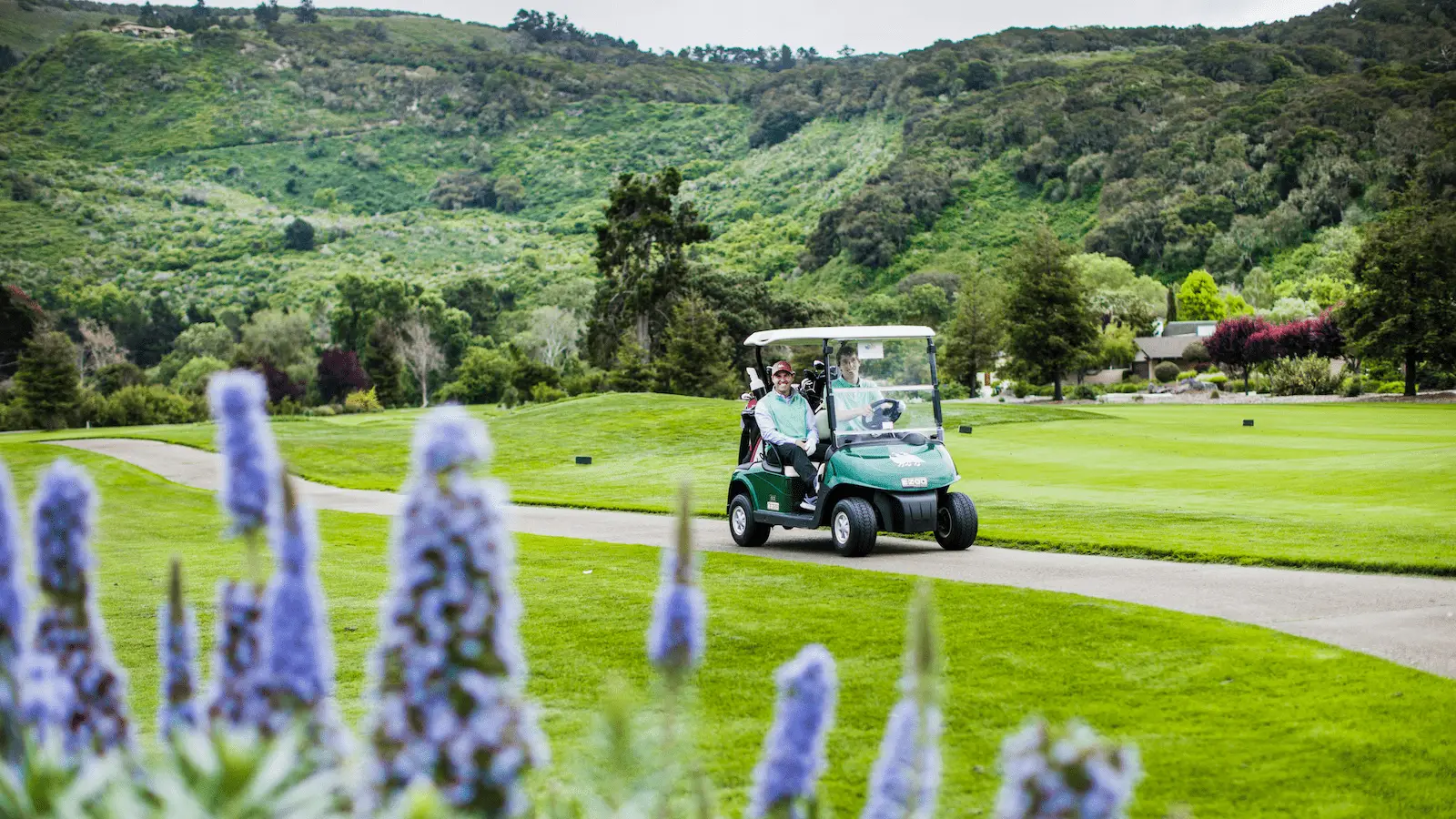Golf Cart on a path at Quail Lodge in Carmel, California.