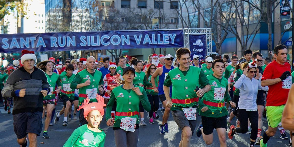 Runners in elf costumes for South Bay's Santa Run event in December