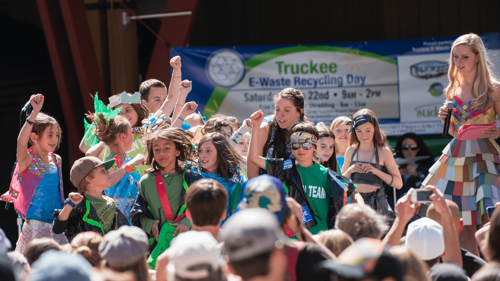 Kids raise fists at Palisade Tahoe Truckee Earth Day