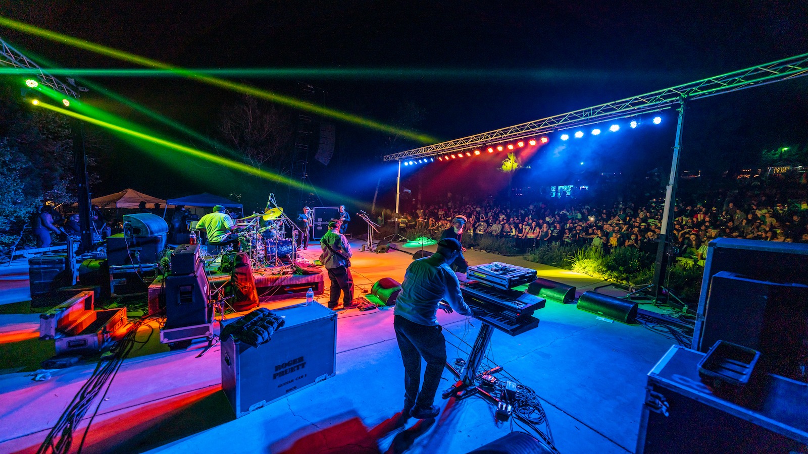 Neon lights on the stage at Truckee Reggae Fest