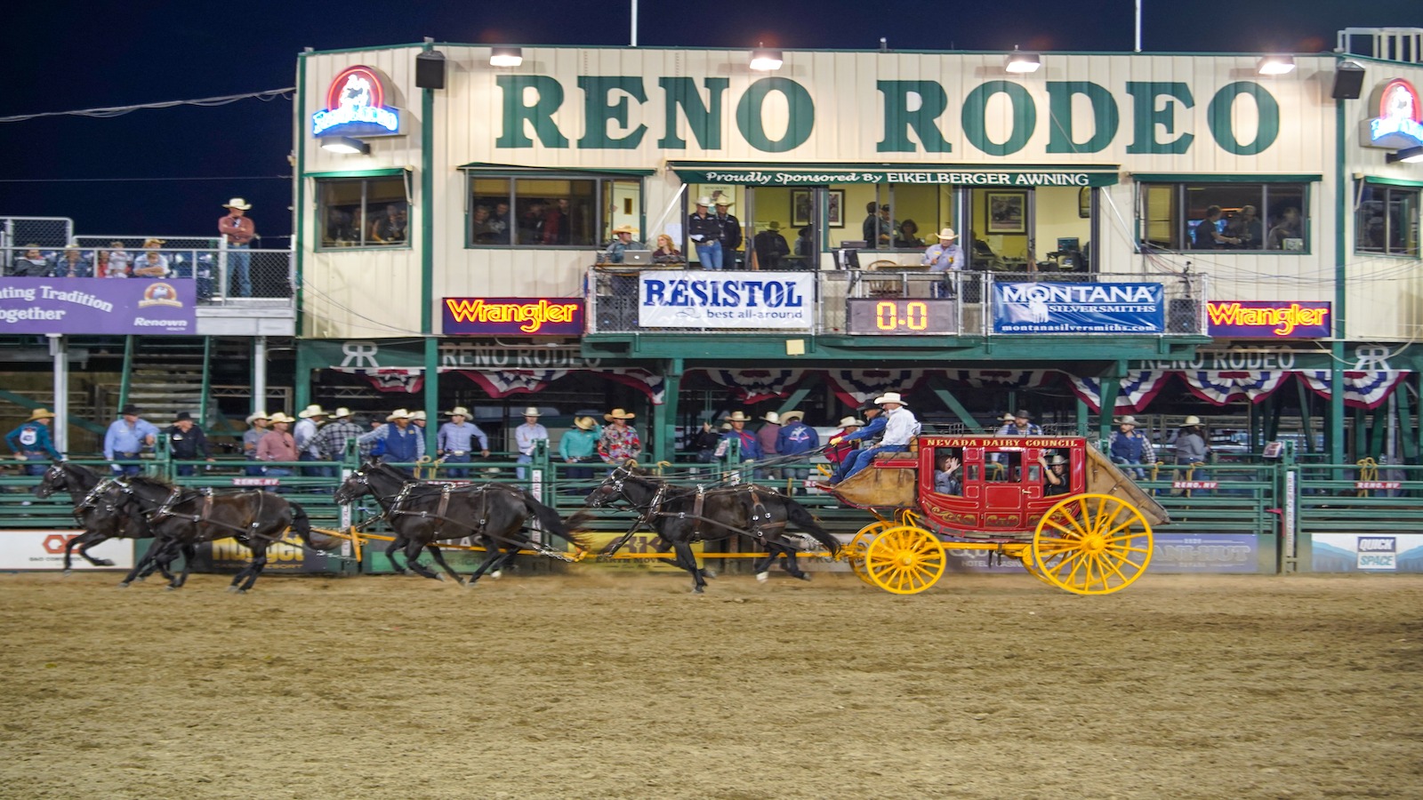 Horses pull carriage at rodeo Tahoe Reno