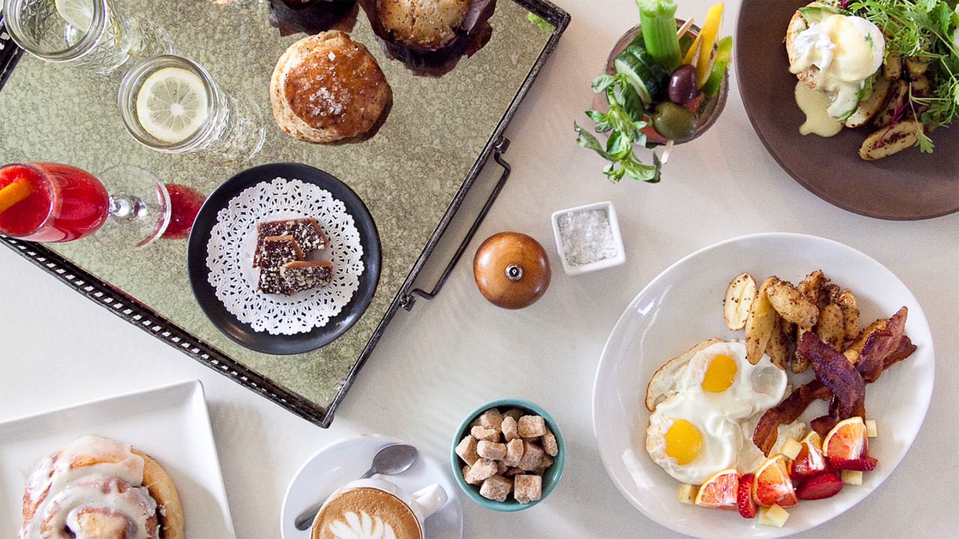 A well-organized table of breakfast food from Scarlett Begonia