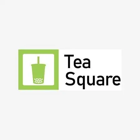 Logo of "Tea Square" featuring a green square with an illustration of a bubble tea cup, complete with a straw and tapioca pearls at the bottom, reminiscent of the iconic Ghirardelli Square, next to the words "Tea Square" in black text on a white background.