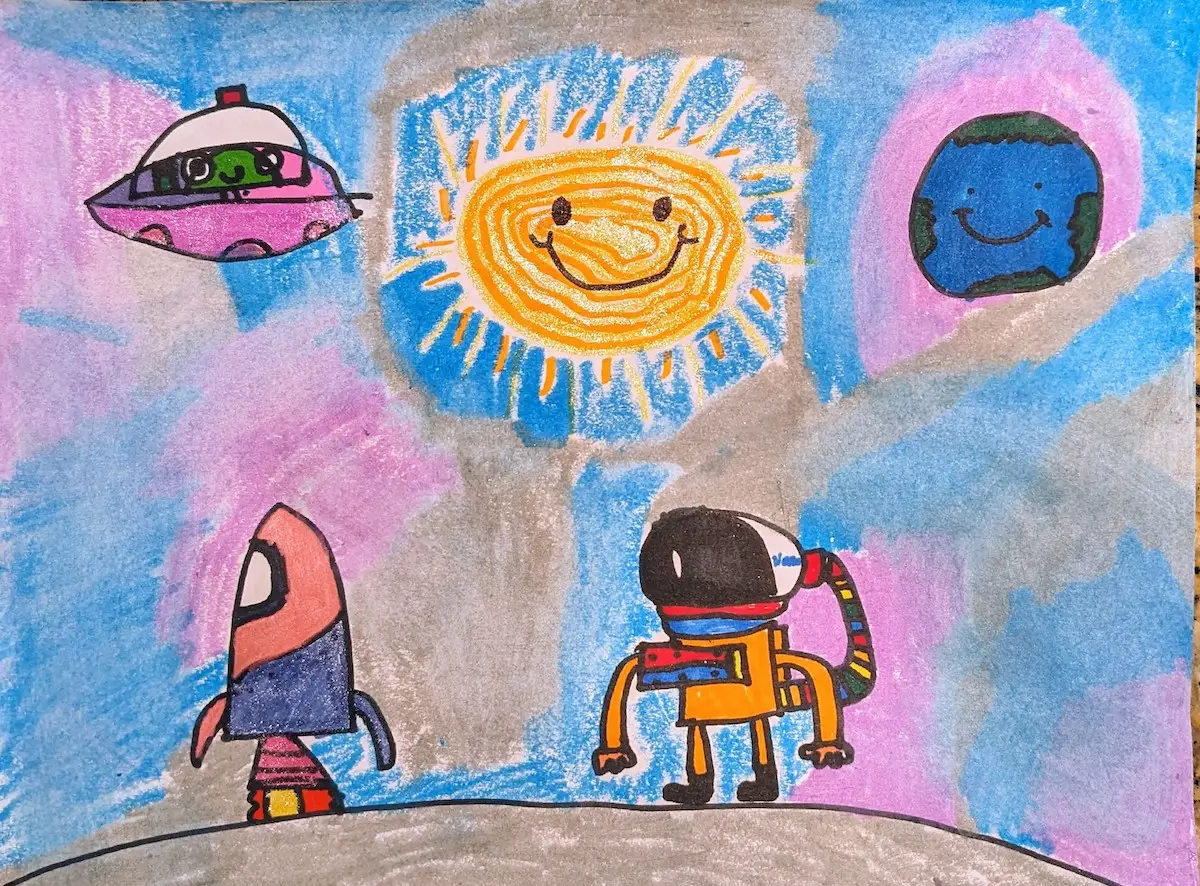 Child's drawing of astronaut at Napa County Youth Art Show
