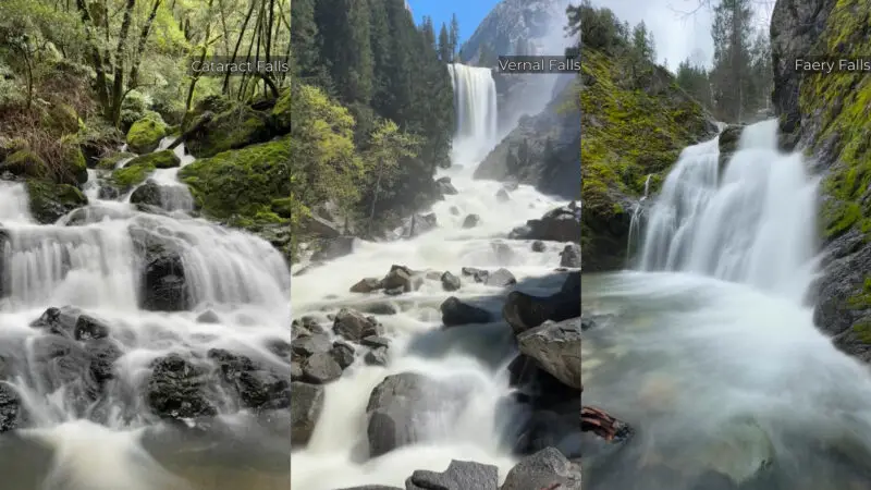 Collage of three waterfall hikes in the Bay Area and Beyond