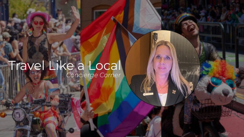Collage of images from SF Pride Parade with headshot of Barbara Ziegert superimposed on it