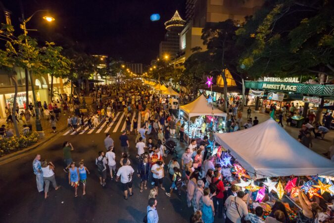 Kalakaua Avenue during Aloha Festival Hoolaulea