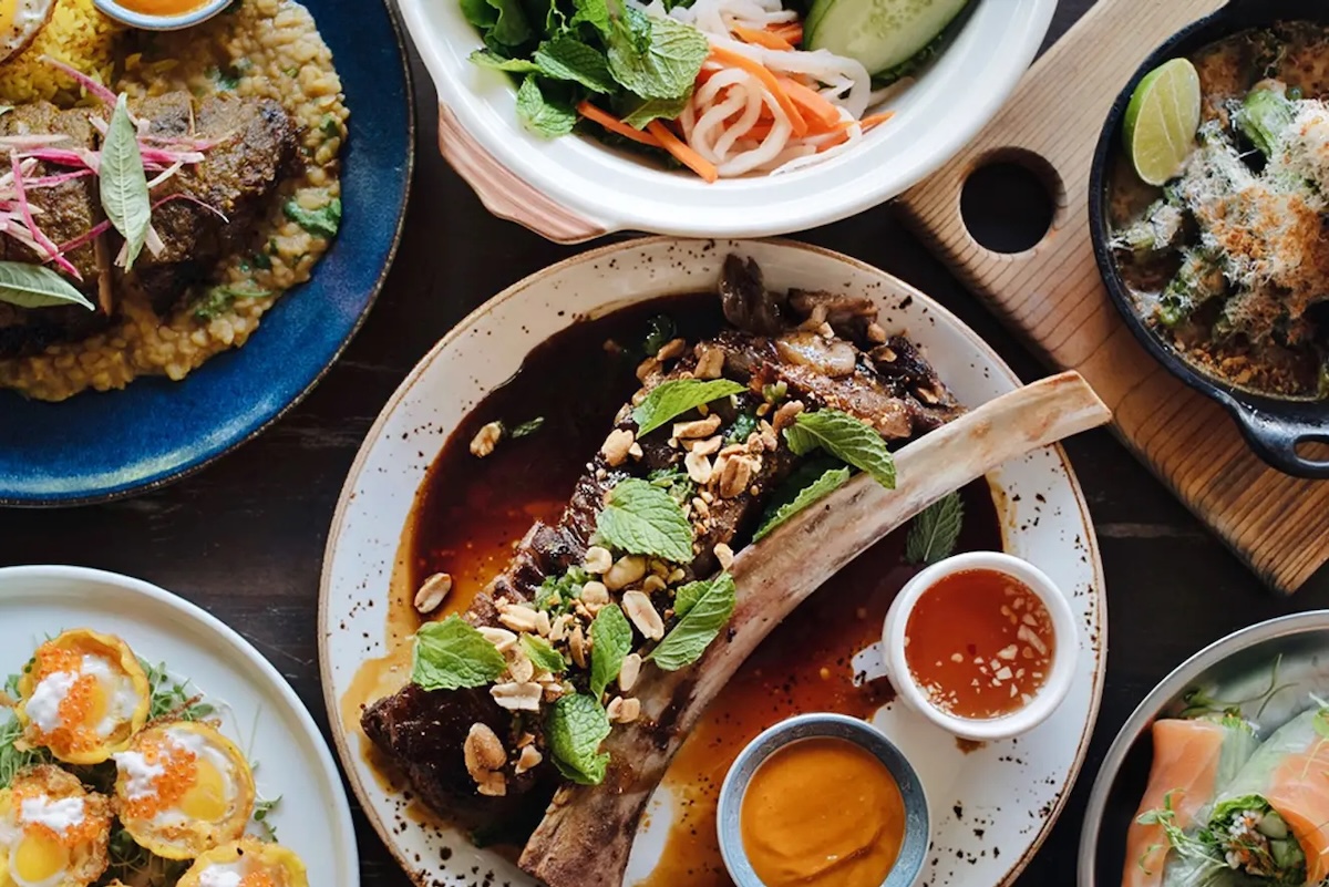 An aerial shot of a plate of meat on the bone.