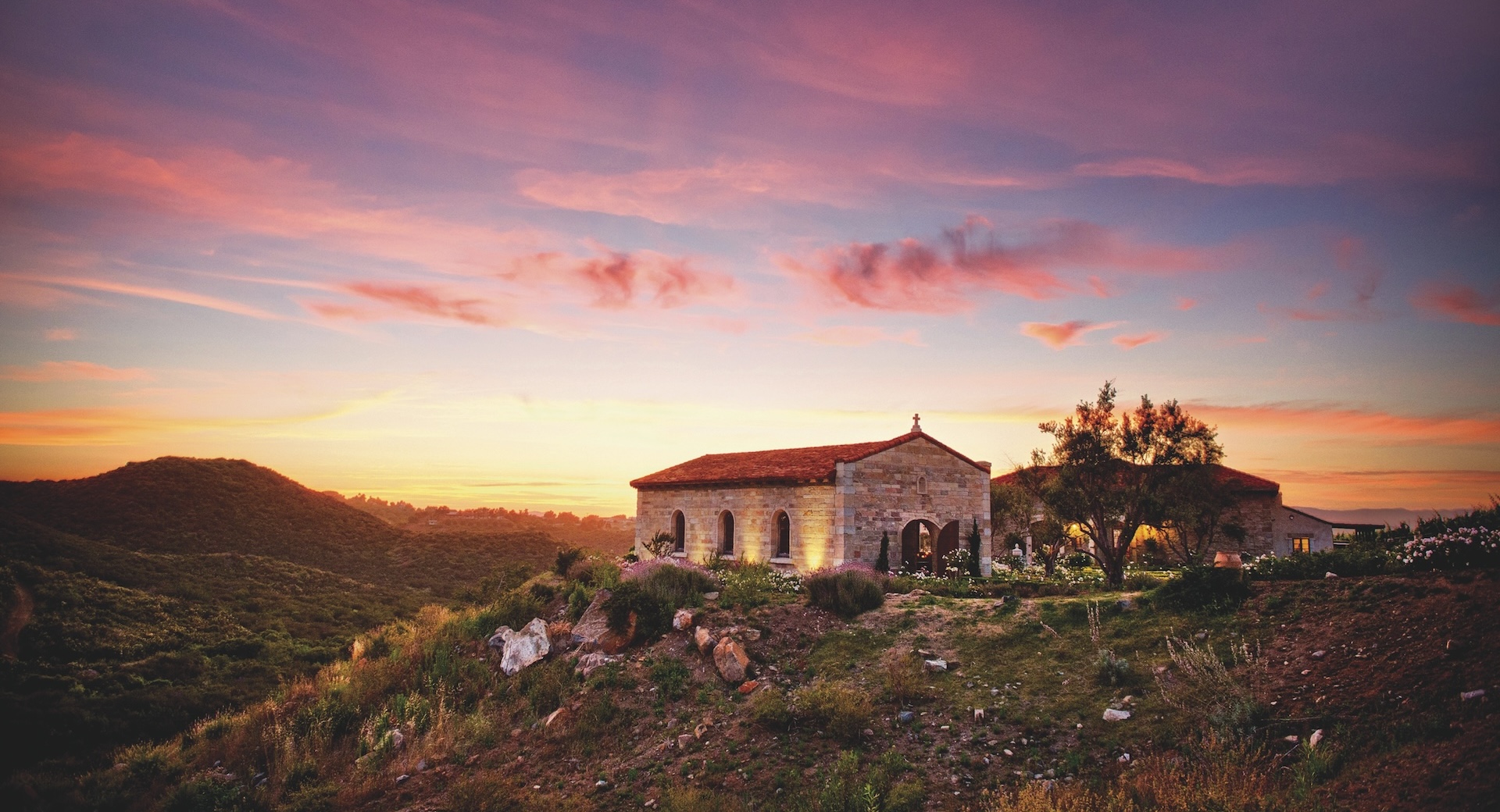 Cal a Vie Wellness Chapel sunset