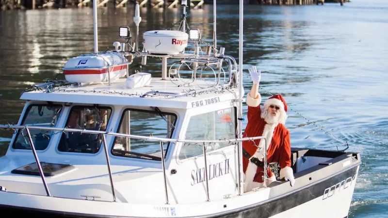 Nicks cove santa claus on a boat
